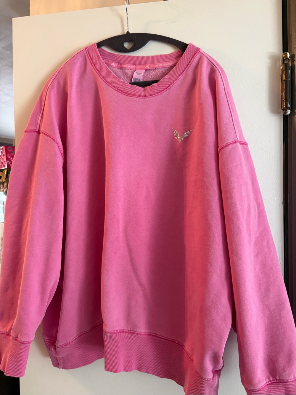 Victoria's Secret Hot Pink Crewneck Sweatshirt with Metallic Angel Logo